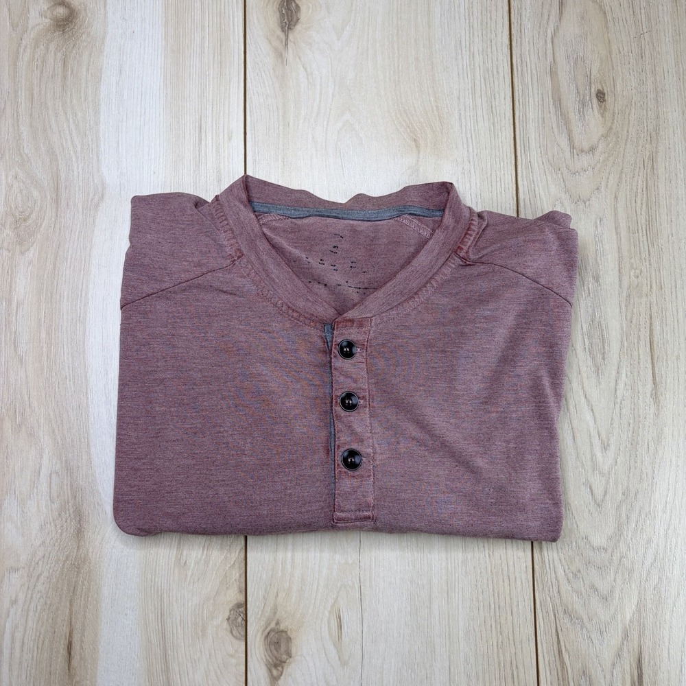 Free Fly Men Crewneck Bamboo Flex Henley Longsleeve Shirt Size Large Red Heather
